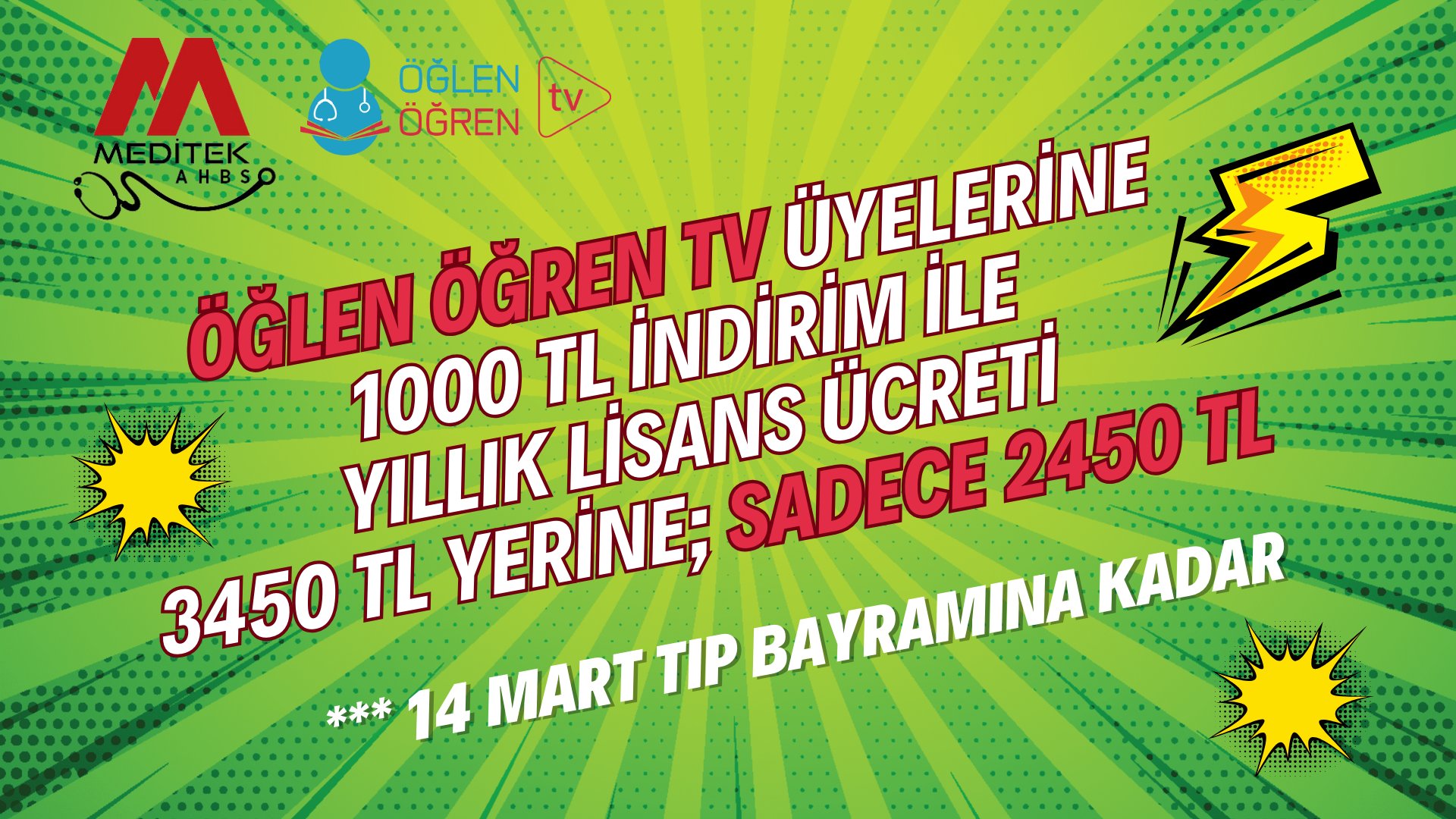 08.02.2024 tarihinde Tüm Aile Hekimlerimiz için Meditek AHBS Lisans ücretinin 1000 TL si Öğlen Öğren TV den..! başlıklı programımız Öğlen Öğren TV ekranlarından canlı yayınlanacaktır