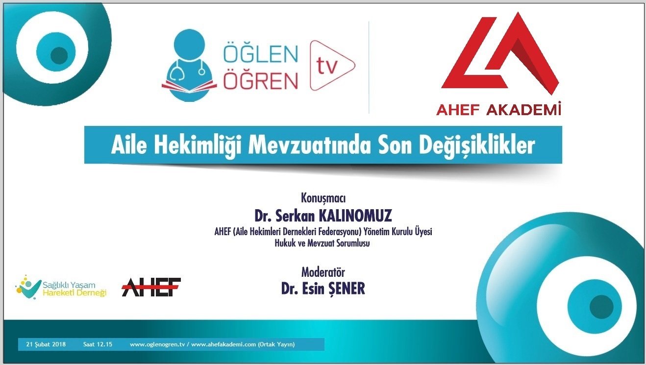 21.02.2018 tarihinde Aile Hekimliği Mevzuatında Son Değişiklikler başlıklı programımız Öğlen Öğren TV ekranlarından canlı yayınlanacaktır