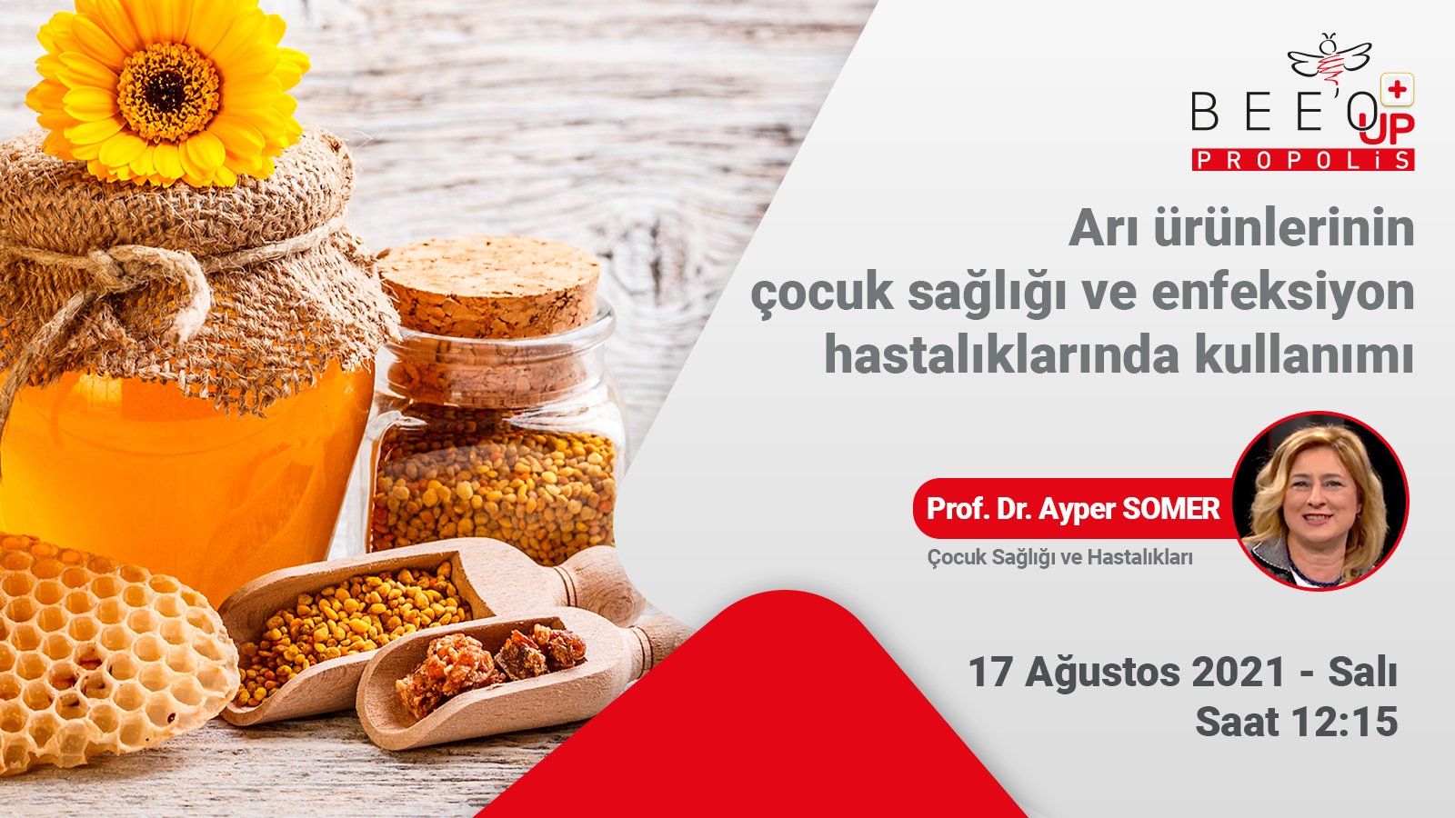 17.08.2021 tarihinde Arı Ürünlerinin Çocuk Sağlığı ve Enfeksiyon Hastalıklarında Kullanımı başlıklı programımız Öğlen Öğren TV ekranlarından canlı yayınlanacaktır