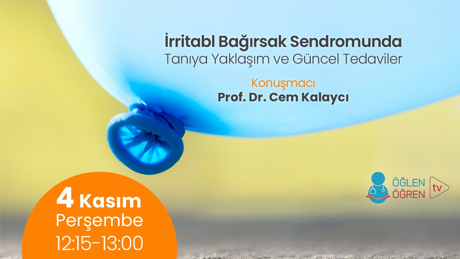 04.11.2021 tarihinde İrritabl Bağırsak Sendromunda Tanıya Yaklaşım ve Güncel Tedaviler başlıklı programımız Öğlen Öğren TV ekranlarından canlı yayınlanacaktır