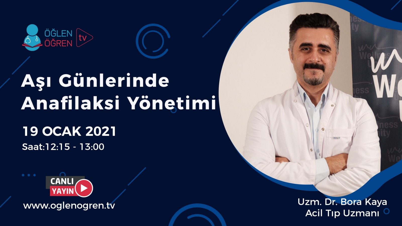 19.01.2021 tarihinde Aşı Günlerinde Anafilaksi Yönetimi başlıklı programımız Öğlen Öğren TV ekranlarından canlı yayınlanacaktır